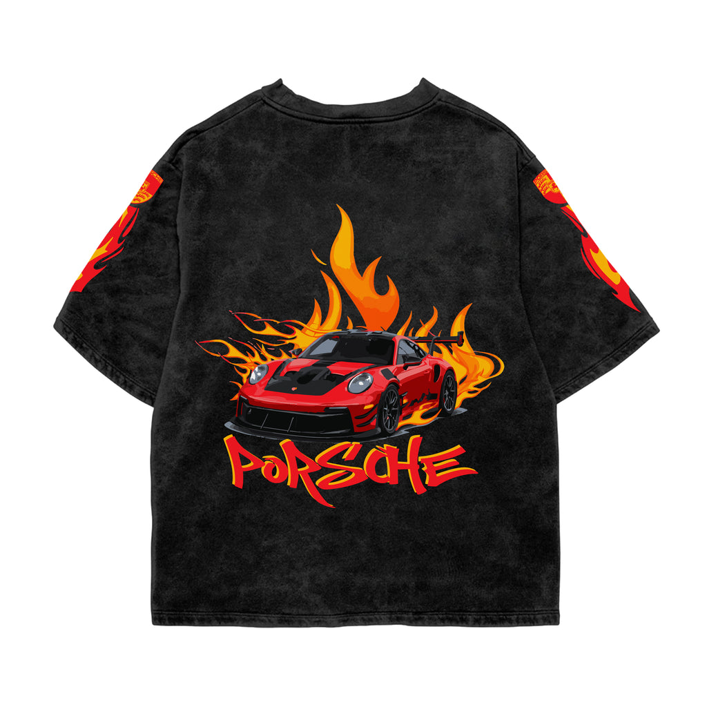 Midnight GT Flame Acid Wash Oversized Tee