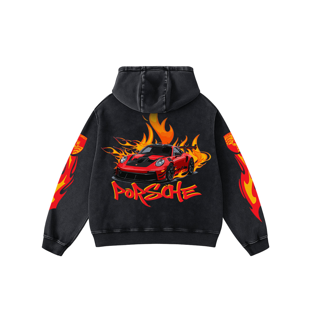 Redline Blaze Acid Wash Oversized Hoodie