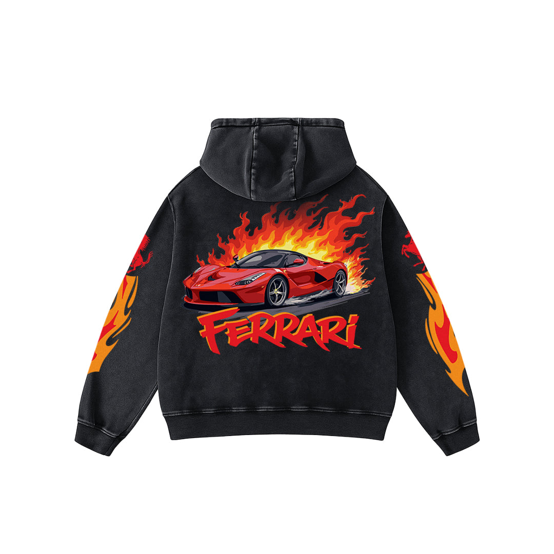 Redline Fire Acid Wash Oversized Hoodie