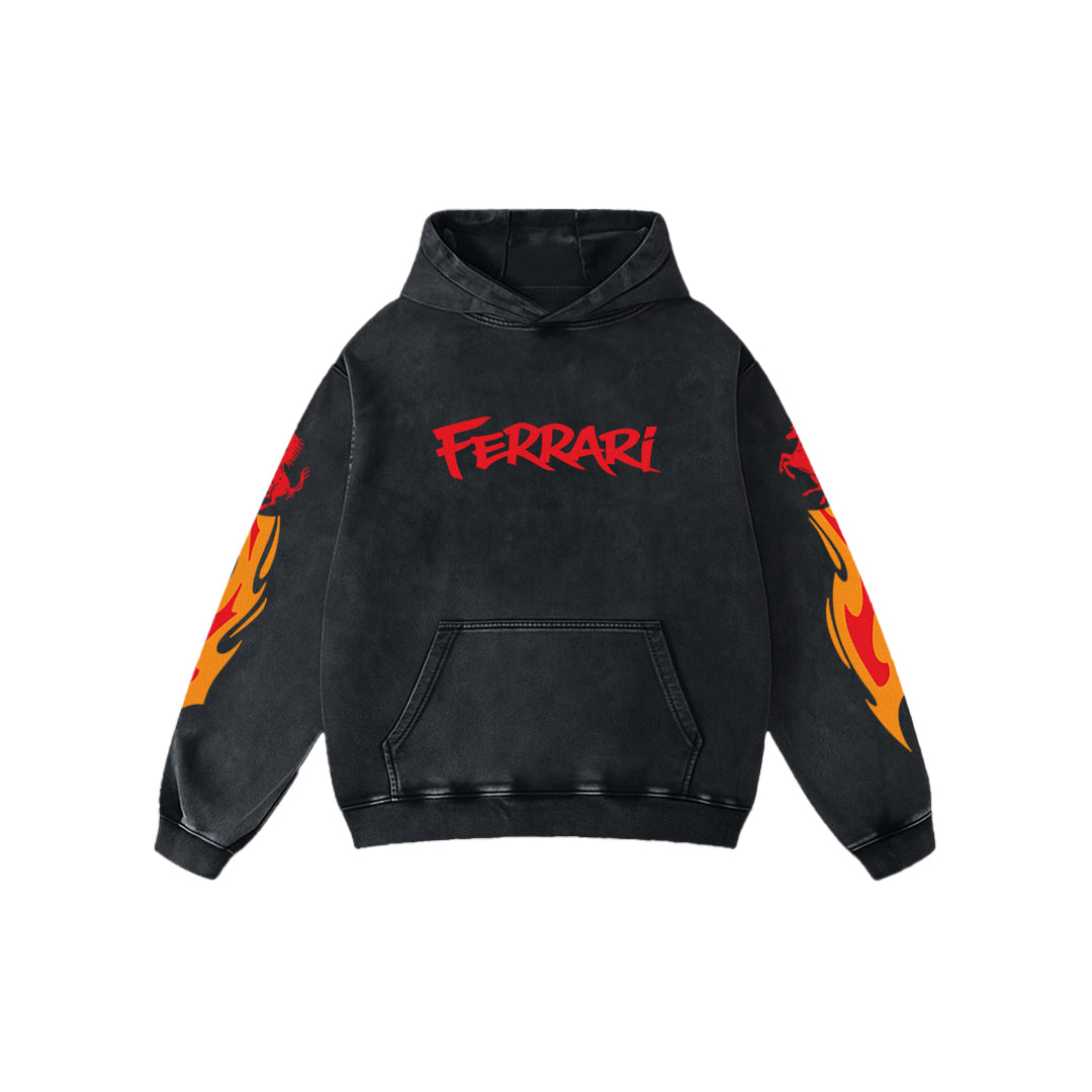 Redline Fire Acid Wash Oversized Hoodie