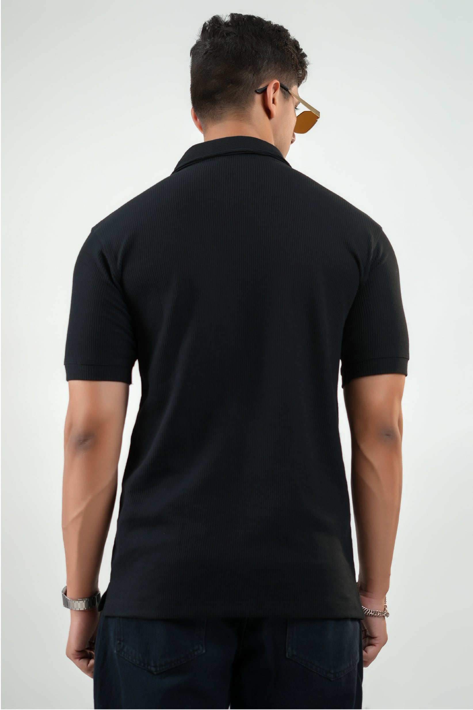CLASSIC BLACK WAFFLE UNISEX POLO TEE