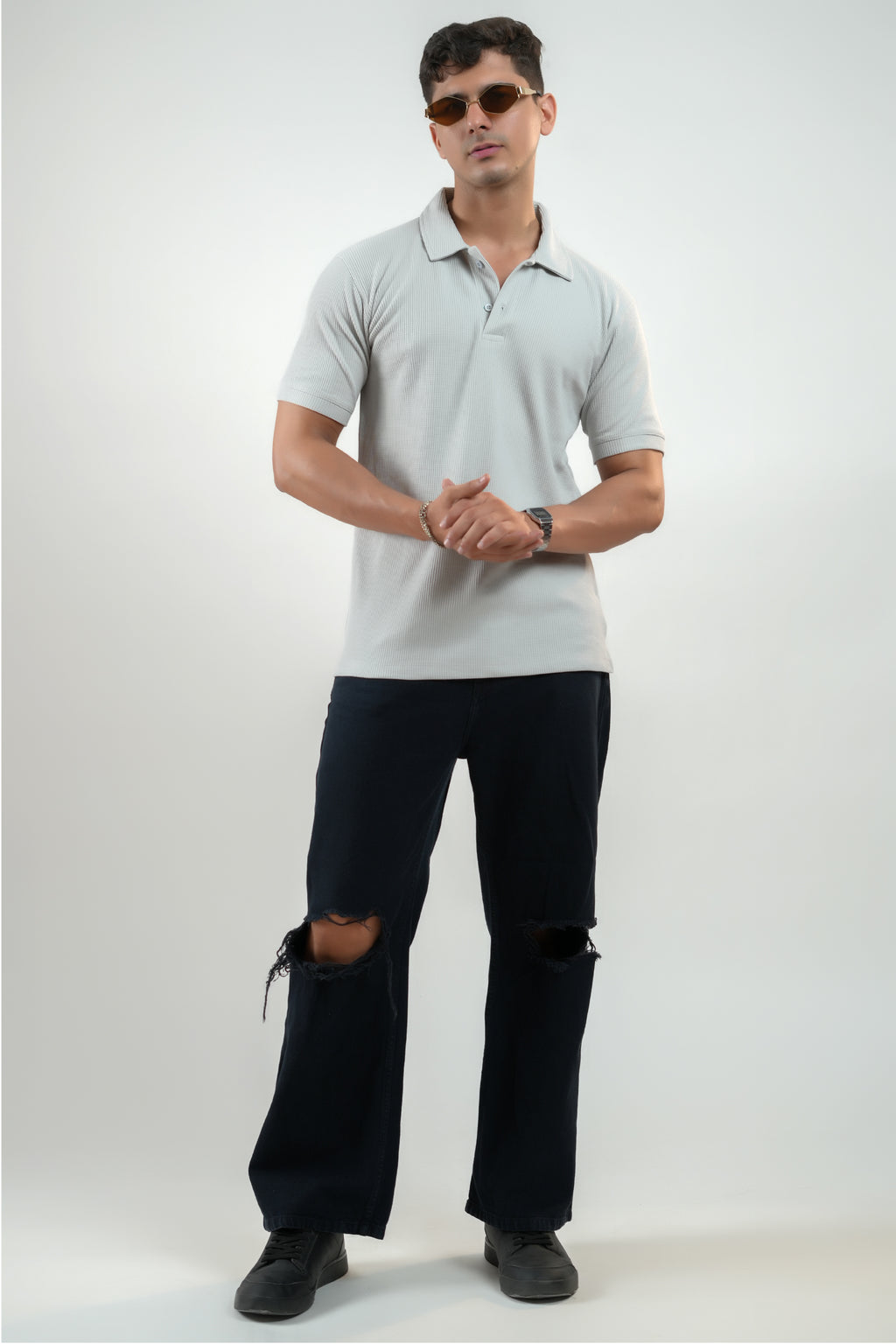 CLASSIC GREY WAFFLE UNISEX POLO TEE