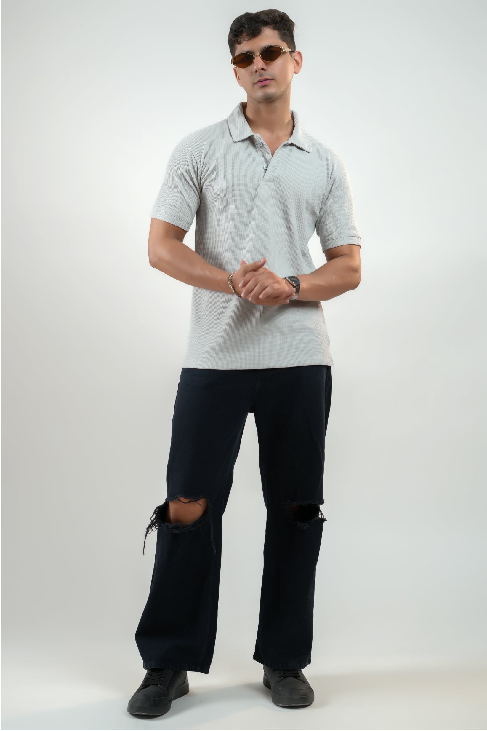 CLASSIC GREY WAFFLE UNISEX POLO TEE