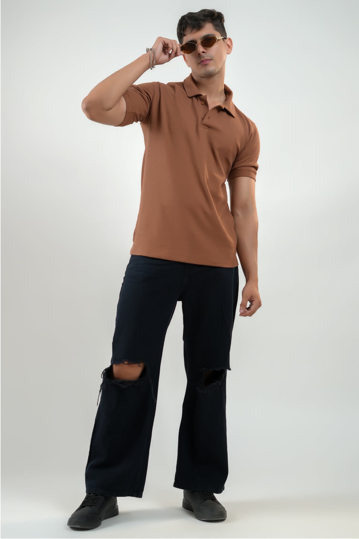CLASSIC BROWN WAFFLE UNISEX POLO TEE