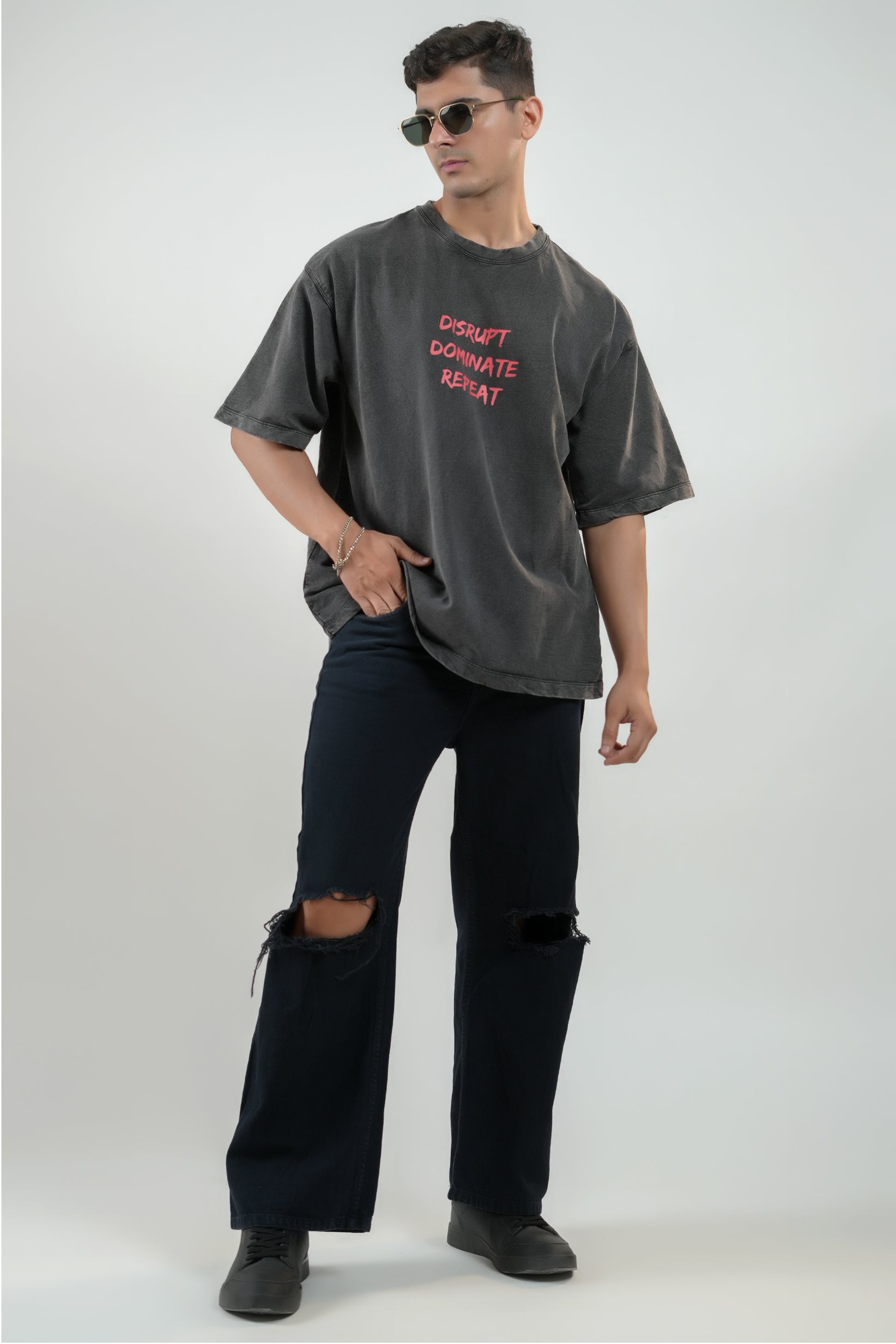 DISRUPT, DOMINATE, REPEAT - CHARCOAL STATEMENT UNISEX TEE