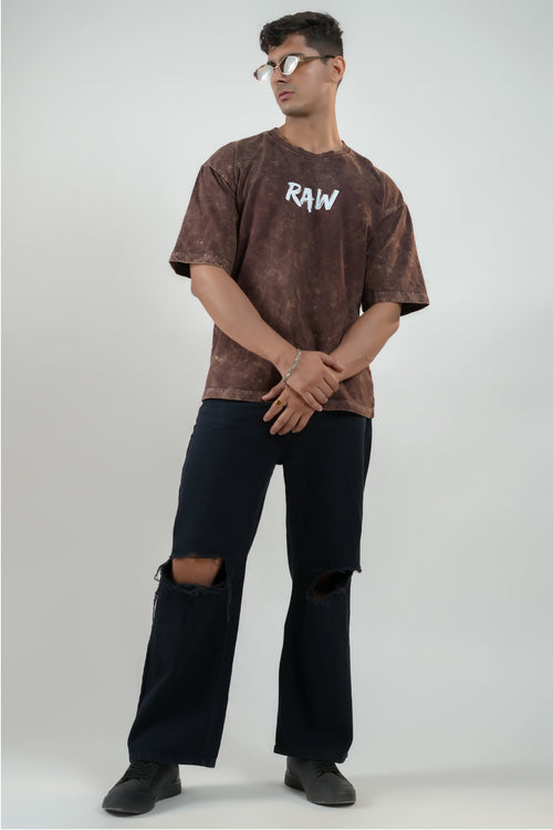 RAW ENERGY - BROWN ACID WASH UNISEX TEE