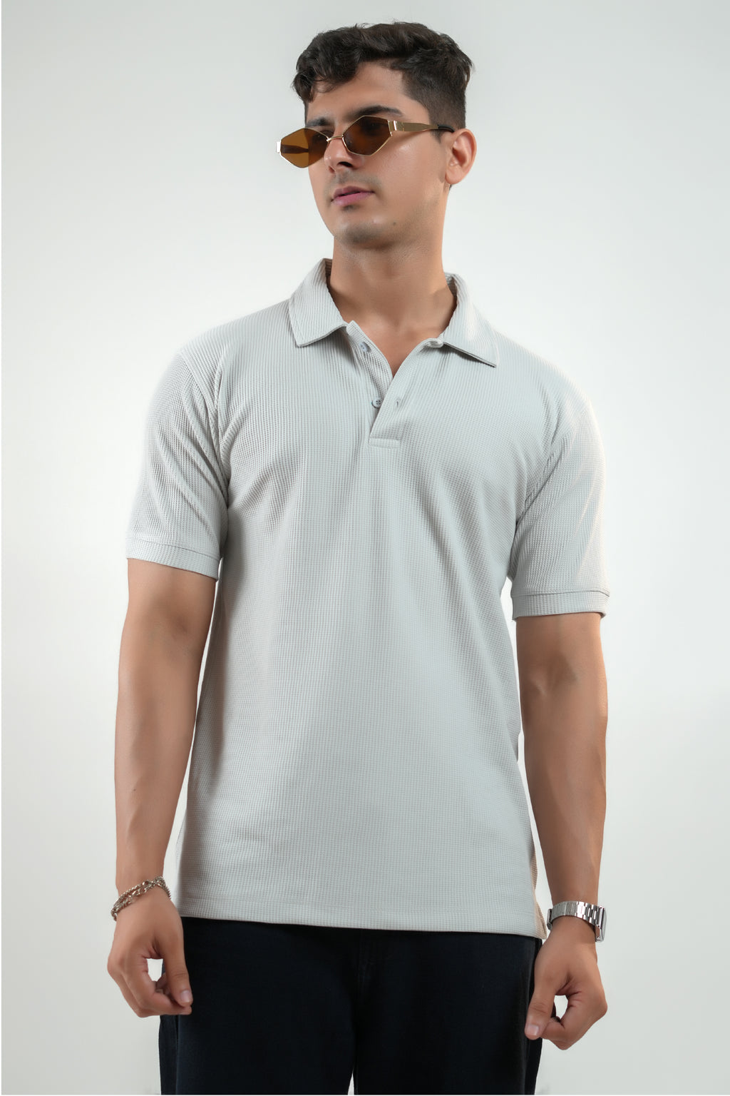 CLASSIC GREY WAFFLE UNISEX POLO TEE