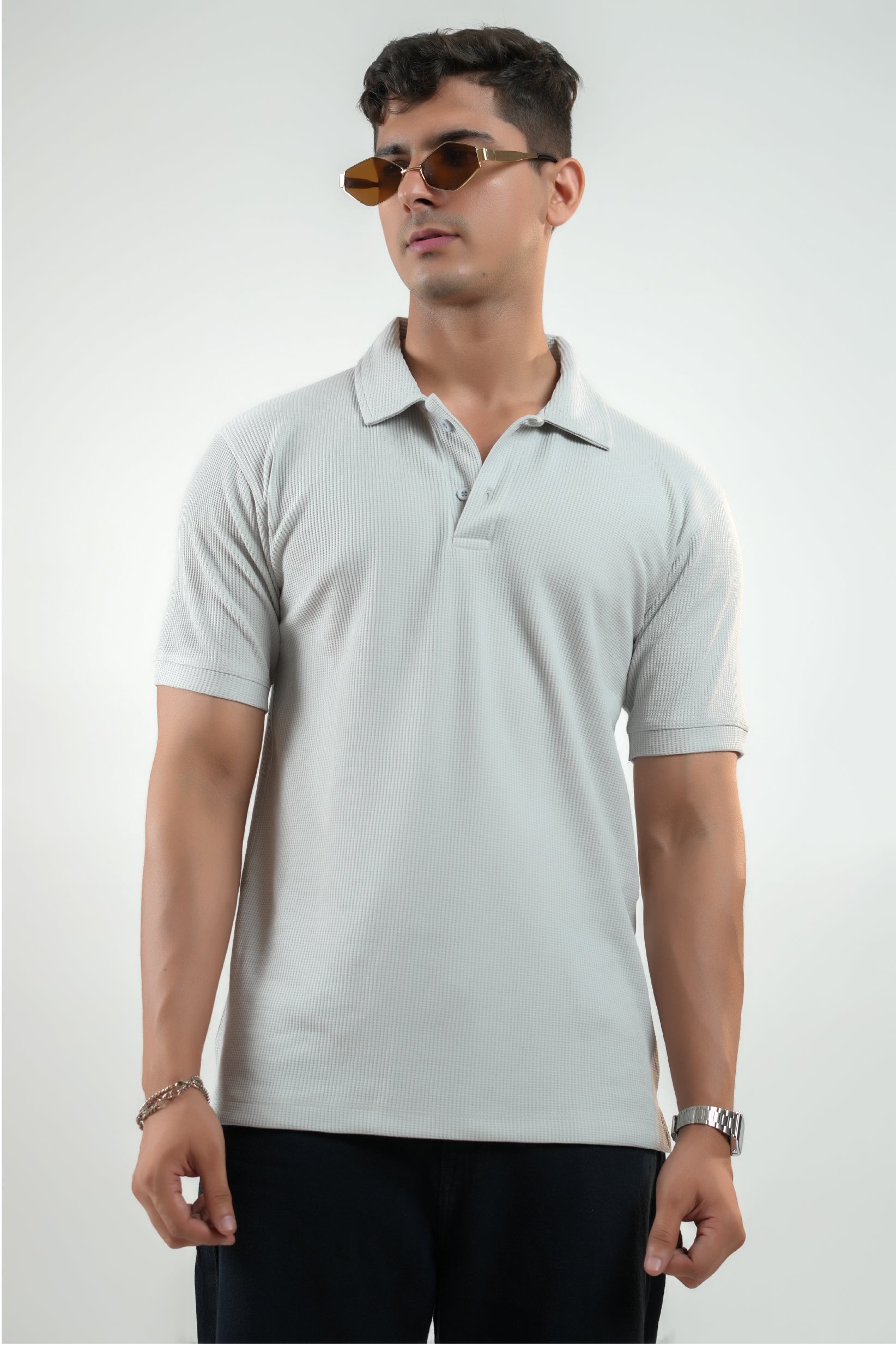 CLASSIC GREY WAFFLE UNISEX POLO TEE