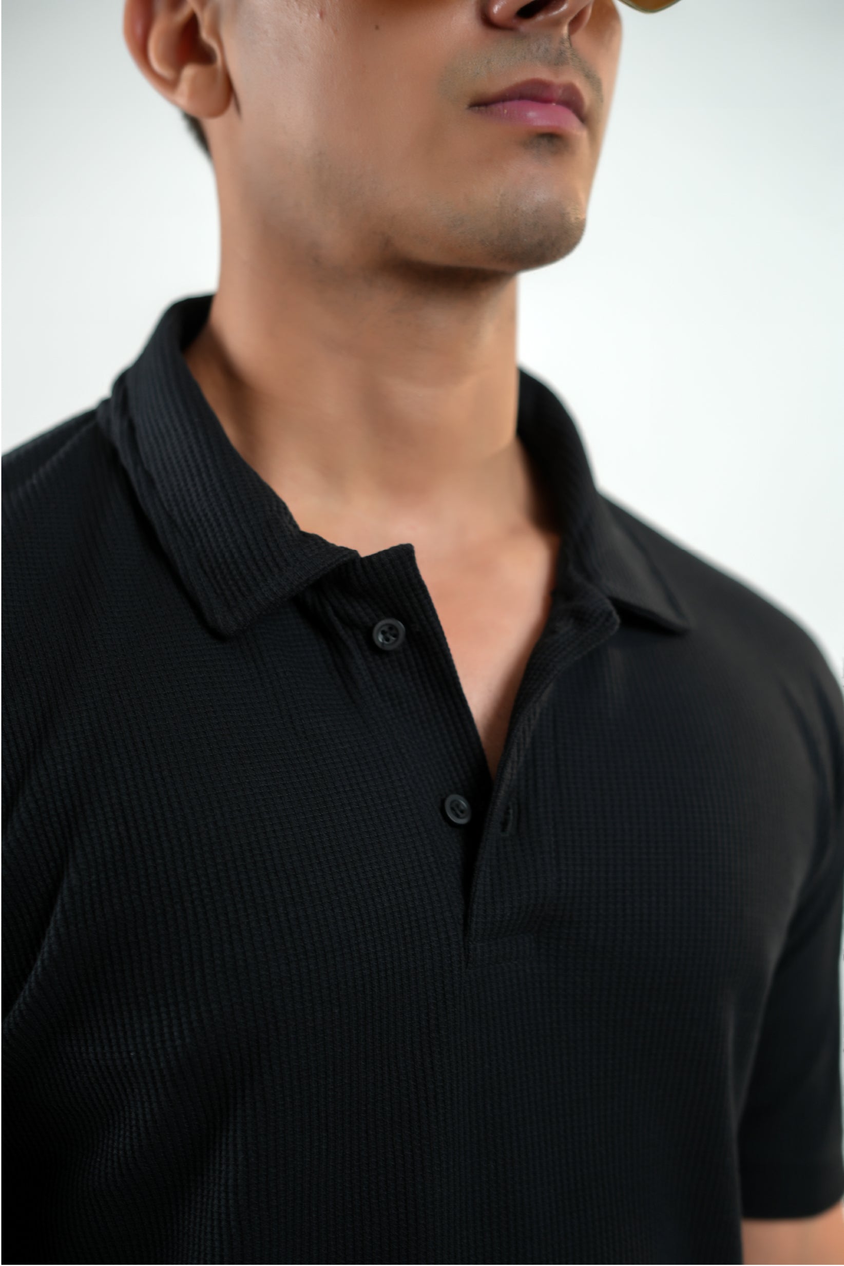 CLASSIC BLACK WAFFLE UNISEX POLO TEE