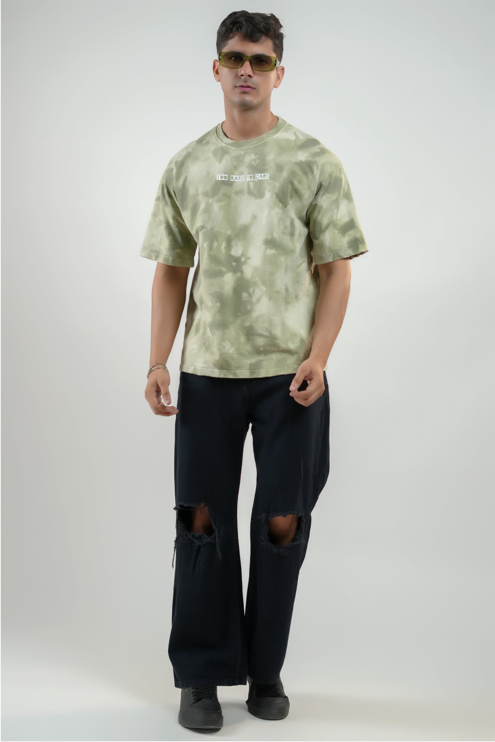 TOO RARE TO CARE – GREEN ACID WASH UNISEX TEE