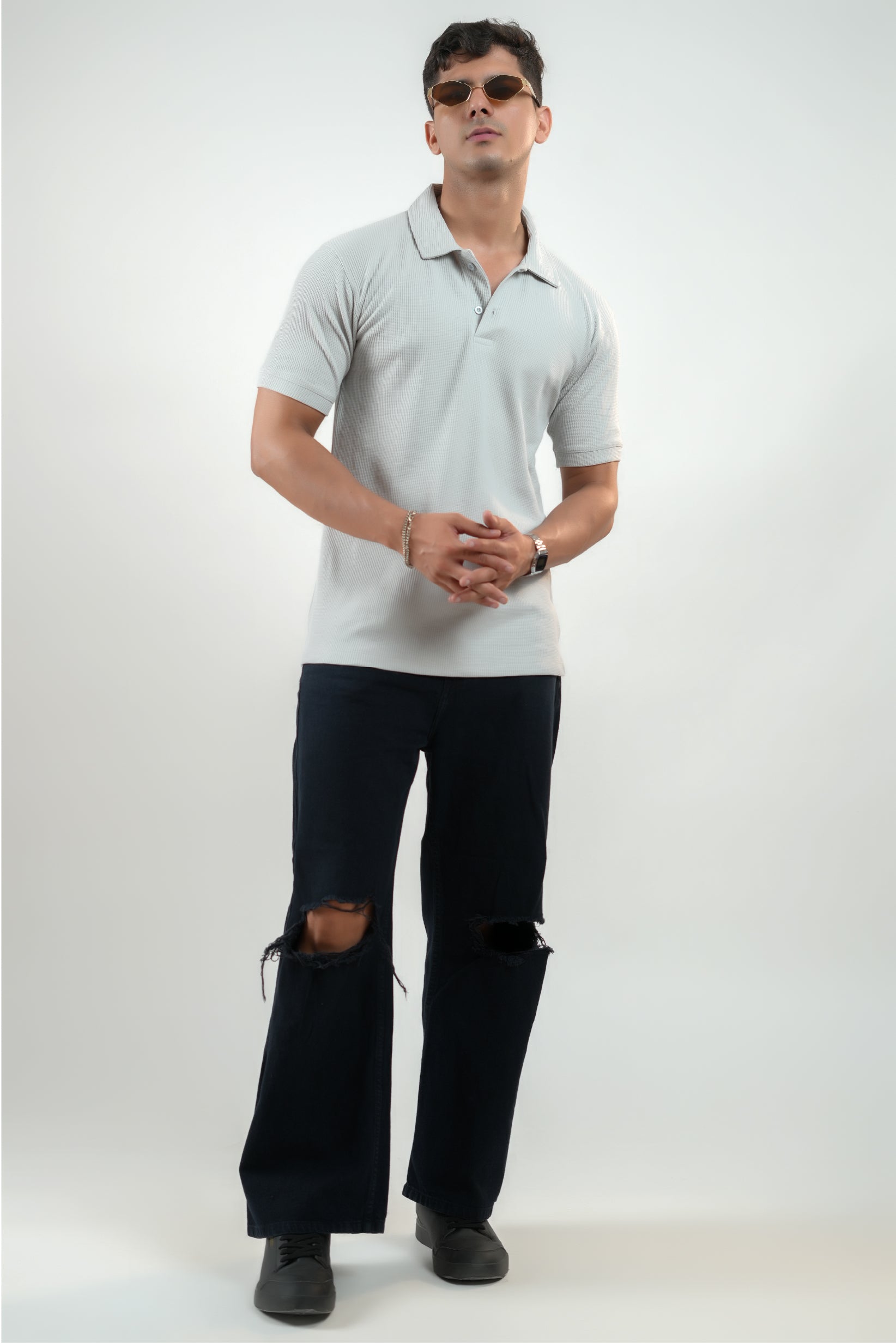 CLASSIC GREY WAFFLE UNISEX POLO TEE