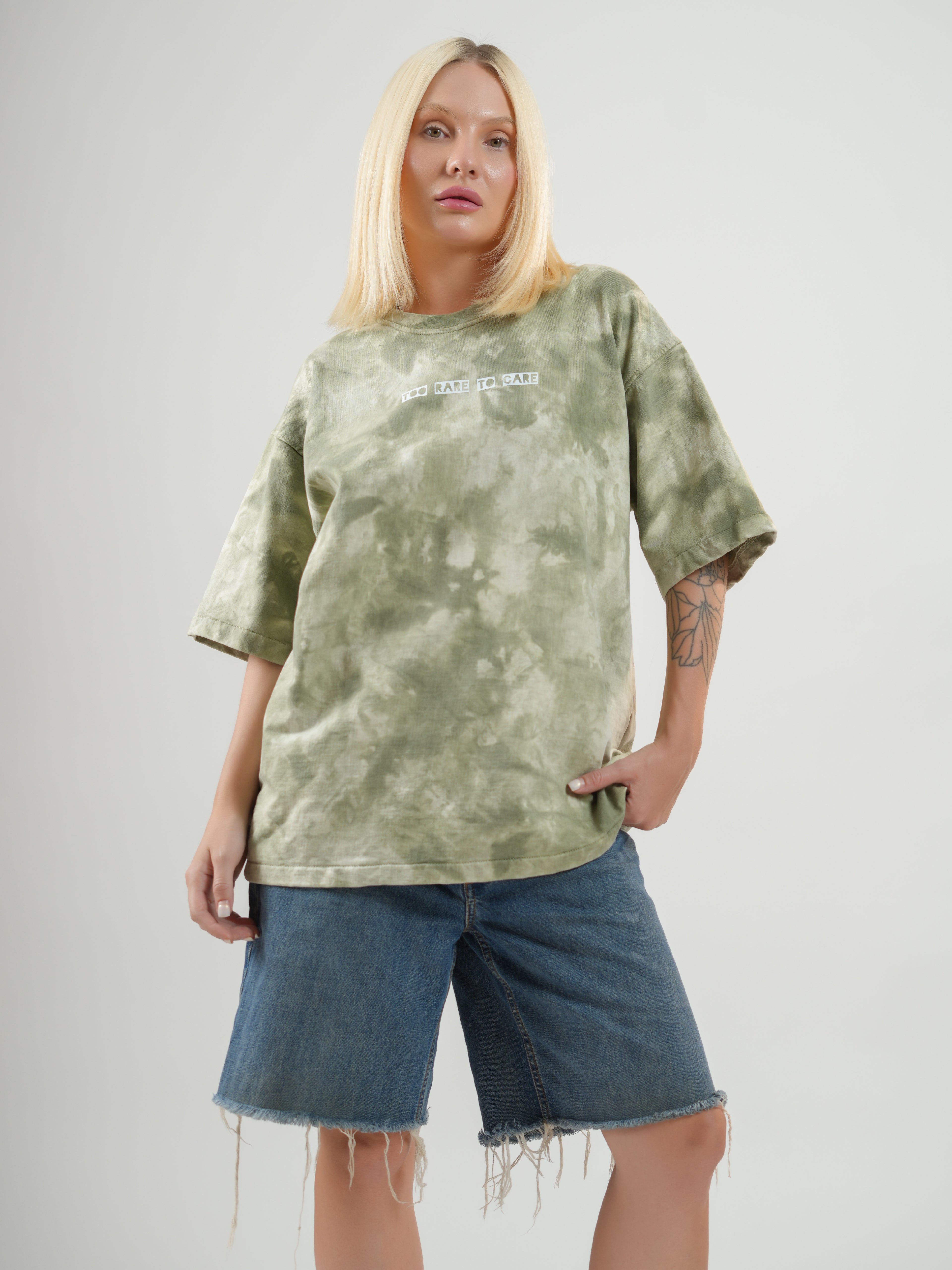 TOO RARE TO CARE – GREEN ACID WASH UNISEX TEE